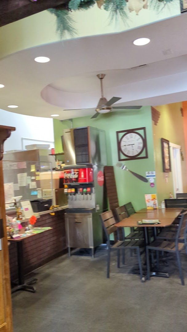 Counter service area in a cozy eatery.