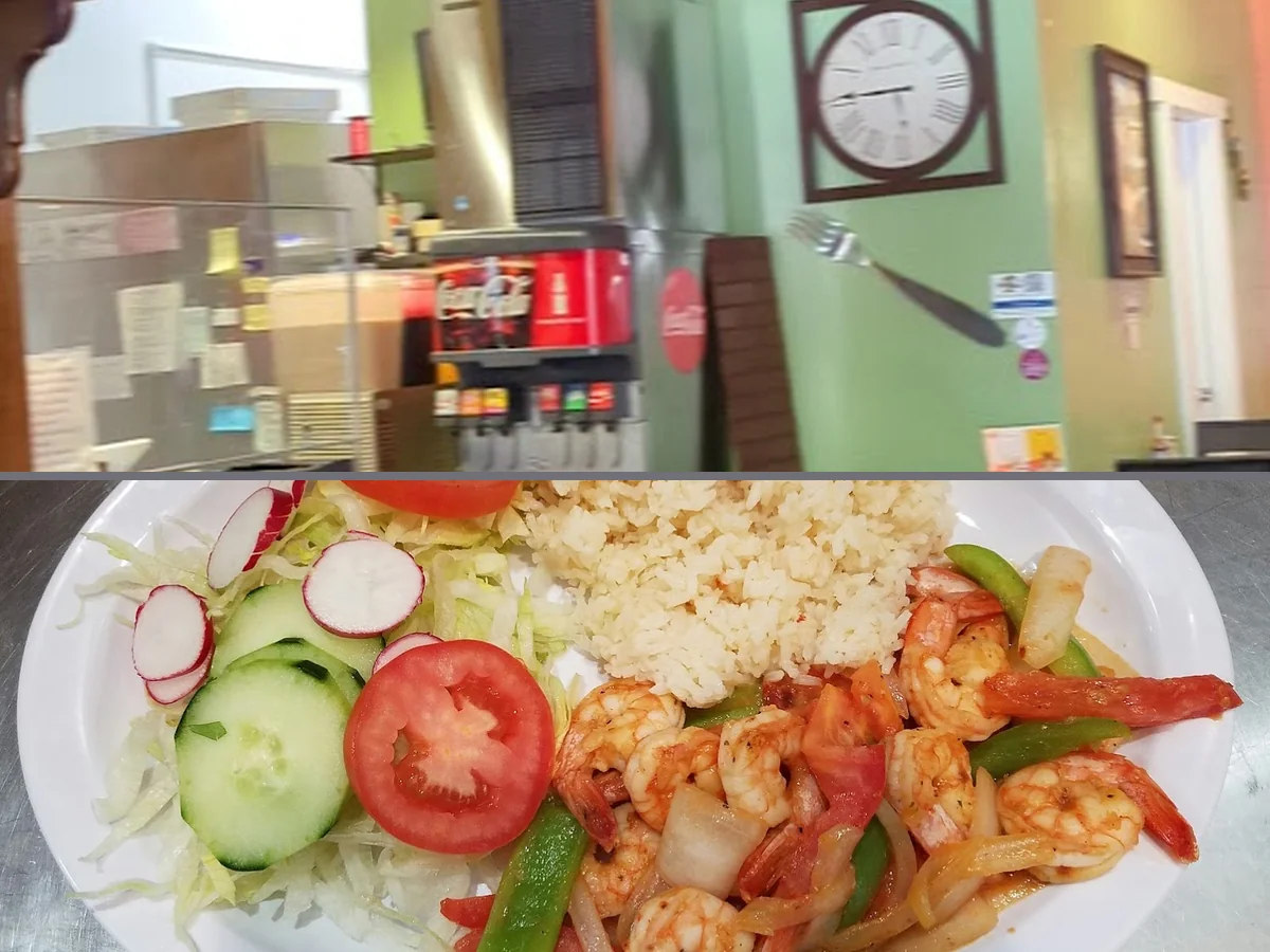 Casual dining room with Salvadoran restaurant seating.